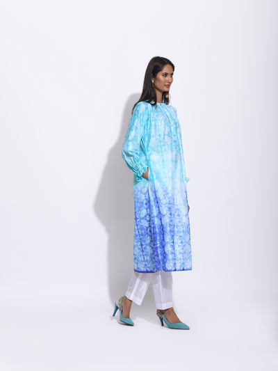 Blue Purple Ombre Silk Shibori Tunic