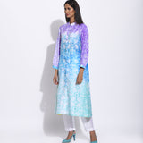 Purple Blue Ombre Silk Shibori Kurta
