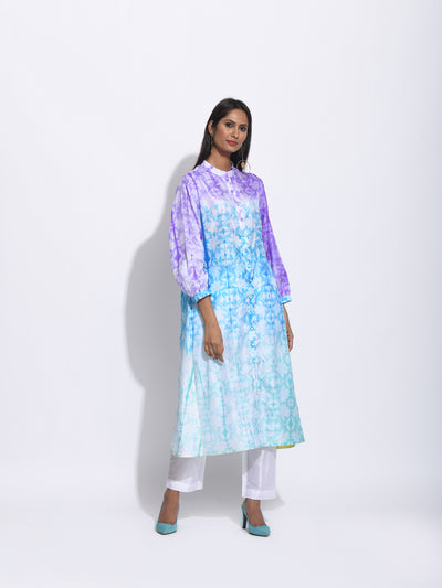 Purple Blue Ombre Silk Shibori Kurta