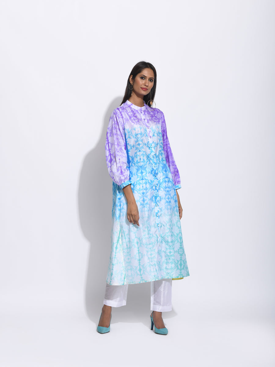 Purple Blue Ombre Silk Shibori Kurta