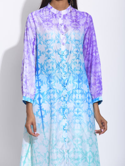 Purple Blue Ombre Silk Shibori Kurta