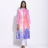 Pink Rust Purple Ombre Silk Shibori Kurta