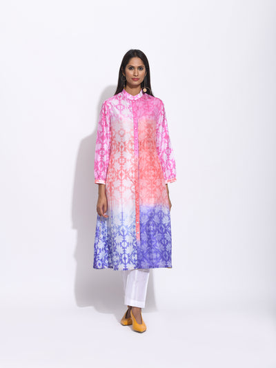 Pink Rust Purple Ombre Silk Shibori Kurta