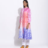 Pink Rust Purple Ombre Silk Shibori Kurta