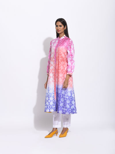 Pink Rust Purple Ombre Silk Shibori Kurta