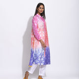 Pink Rust Purple Ombre Silk Shibori Kurta