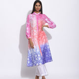 Pink Rust Purple Ombre Silk Shibori Kurta