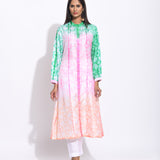 Pink Peach Green Ombre Silk Shibori Kurta