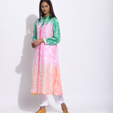 Pink Peach Green Ombre Silk Shibori Kurta