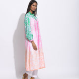 Pink Peach Green Ombre Silk Shibori Kurta