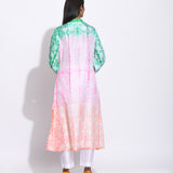 Pink Peach Green Ombre Silk Shibori Kurta