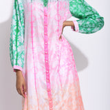Pink Peach Green Ombre Silk Shibori Kurta