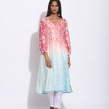 Red Blue Silk Shibori Kurta