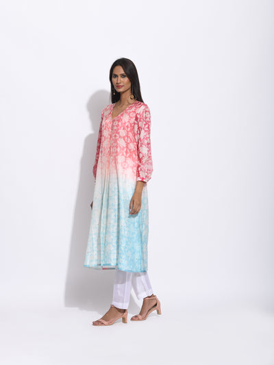 Red Blue Silk Shibori Kurta