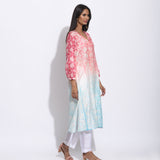 Red Blue Silk Shibori Kurta