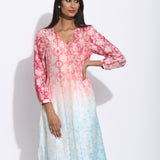 Red Blue Silk Shibori Kurta