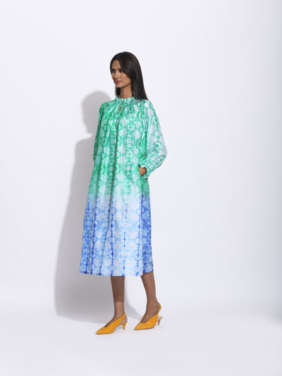 Green Purple Ombre Silk Shibori Tunic