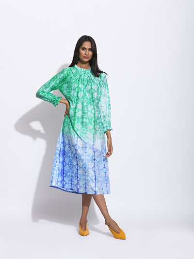 Green Purple Ombre Silk Shibori Tunic