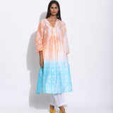 Peach Blue Ombre Silk Shibori Kurta