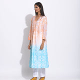 Peach Blue Ombre Silk Shibori Kurta