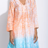 Peach Blue Ombre Silk Shibori Kurta