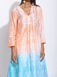 Peach Blue Ombre Shibori Kurta