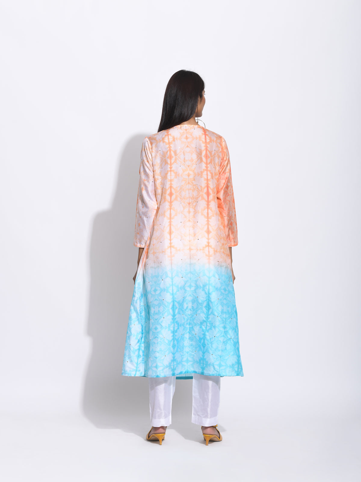 Peach Blue Ombre Shibori Kurta