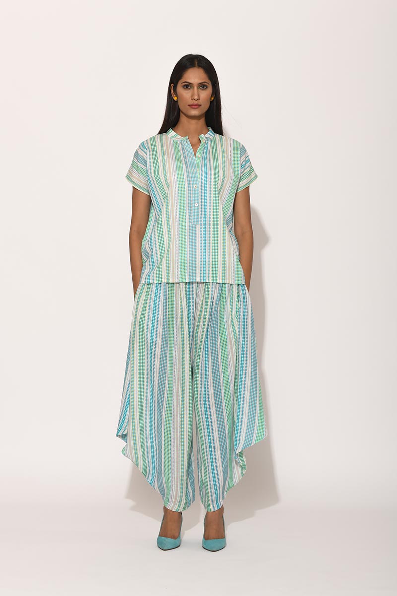 Dots Turquoise Striped Drape Pants