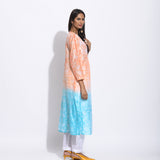 Peach Blue Ombre Silk Shibori Kurta