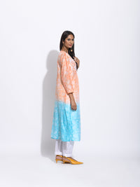 Peach Blue Ombre Shibori Kurta