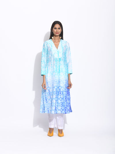 Blue Purple Ombre Silk Shibori Kurta