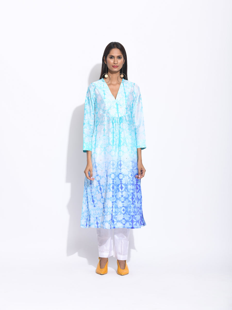 Blue Purple Ombre Silk Shibori Kurta