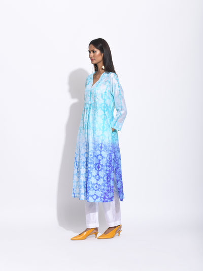 Blue Purple Ombre Silk Shibori Kurta