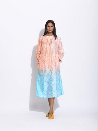 Peach Blue Ombre Silk Shibori Tunic