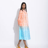 Peach Blue Ombre Silk Shibori Tunic