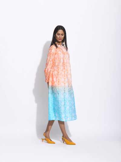 Peach Blue Ombre Silk Shibori Tunic