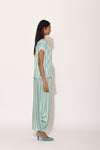 Dots Turquoise Striped Top and Drape Pants Set
