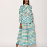 Dots Turquoise Striped Pleated Pants