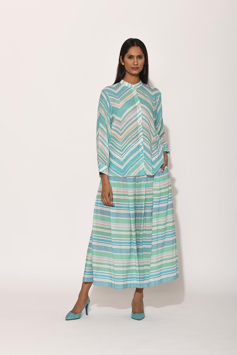 Dots Turquoise Chevron Shirt and Pleated Pants Set
