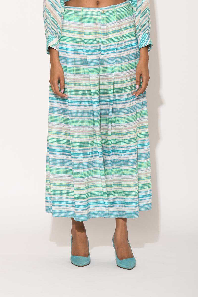 Dots Turquoise Striped Pleated Pants