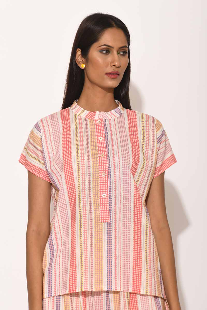 Printed Pink Dots Striped Top