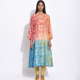 Maroon Teal Ombre Silk Shibori Kurta