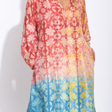 Maroon Teal Ombre Silk Shibori Kurta
