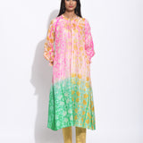Pink Green Silk Shibori Kurta