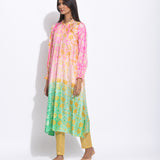 Pink Green Silk Shibori Kurta