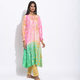 Pink Green Silk Shibori Kurta