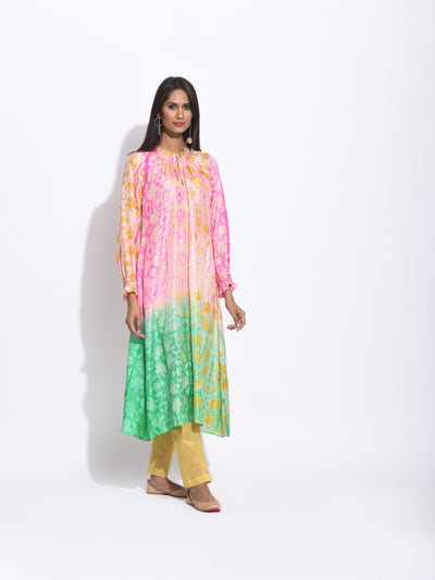 Pink Green Silk Shibori Kurta