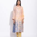 Peach Grey Geometric Flower Silk Shibori With Sequins Kurta
