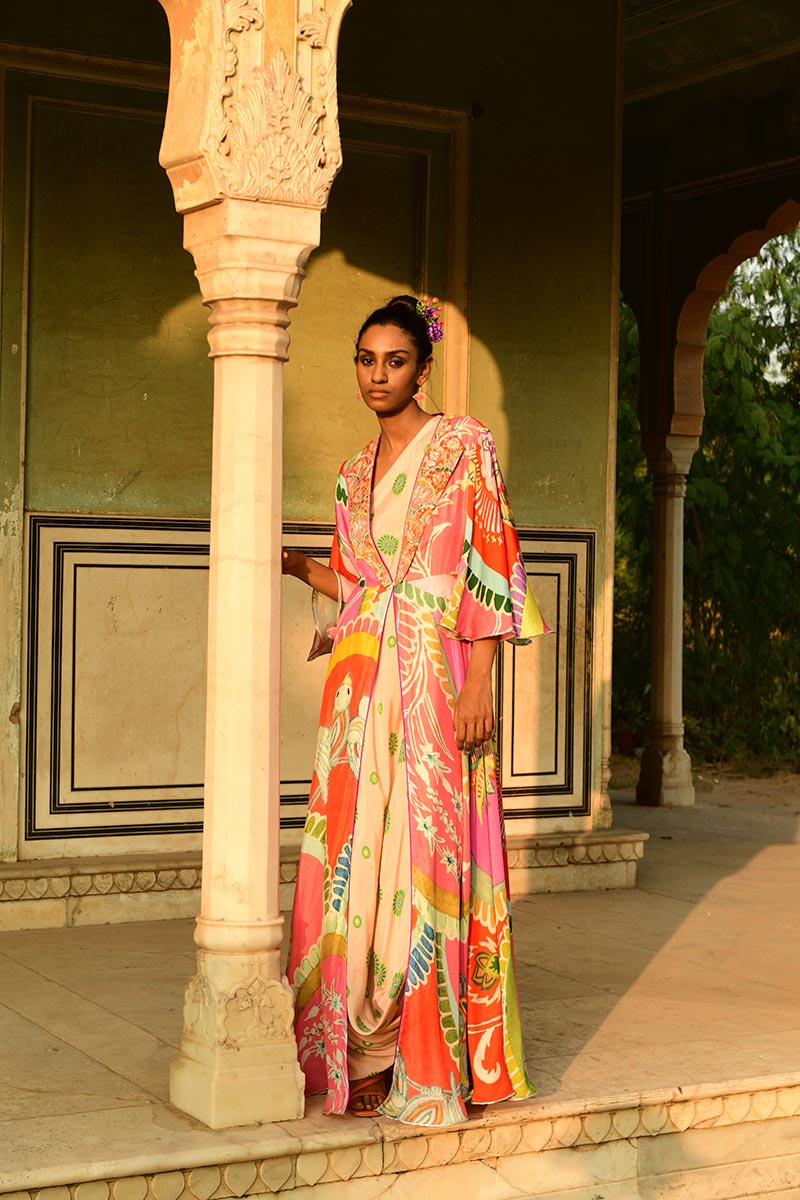 Surajmukhi Asymmetrical Dress With Cape