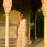 Surajmukhi Asymmetrical Ivory Printed One Shoulder Dress